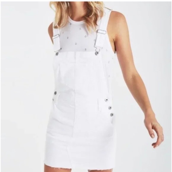 AG Adriano Goldschmied  Jeans White Denim Kaitlin Mini Skirt Overalls Denim M - Picture 1 of 13